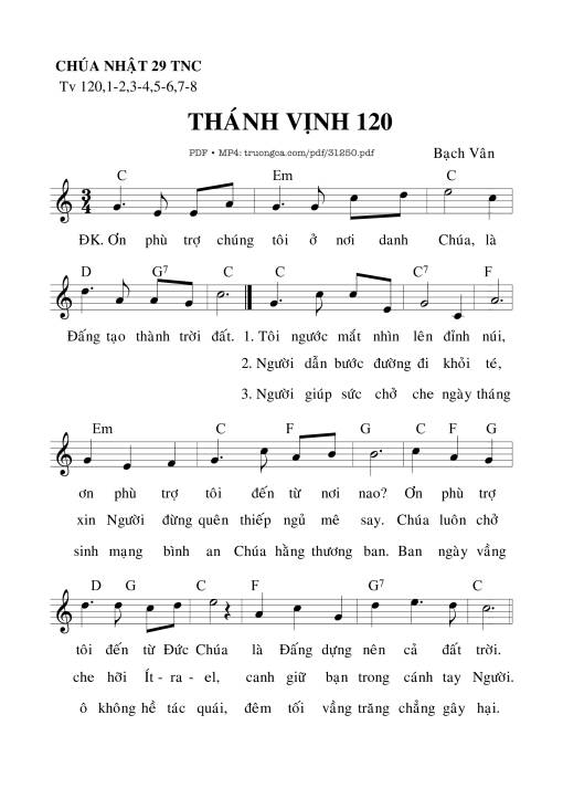 Sheet PDF of Thánh Vịnh 120, Chúa Nhật 29C Thường Niên