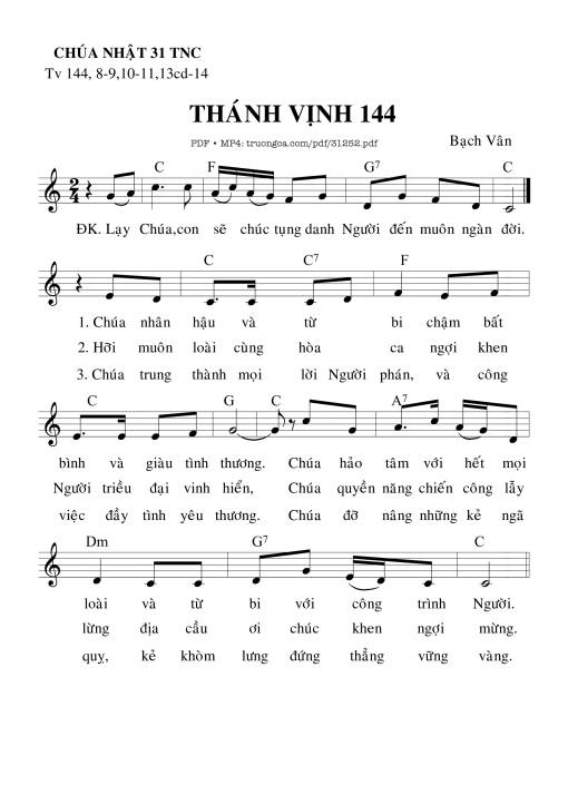 Sheet PDF of Thánh Vịnh 144, Chúa Nhật 31C Thường Niên