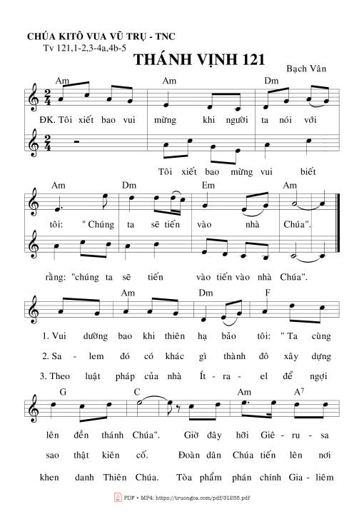 Sheet PDF of Thánh Vịnh 121, Chúa Nhật 34C Thường Niên