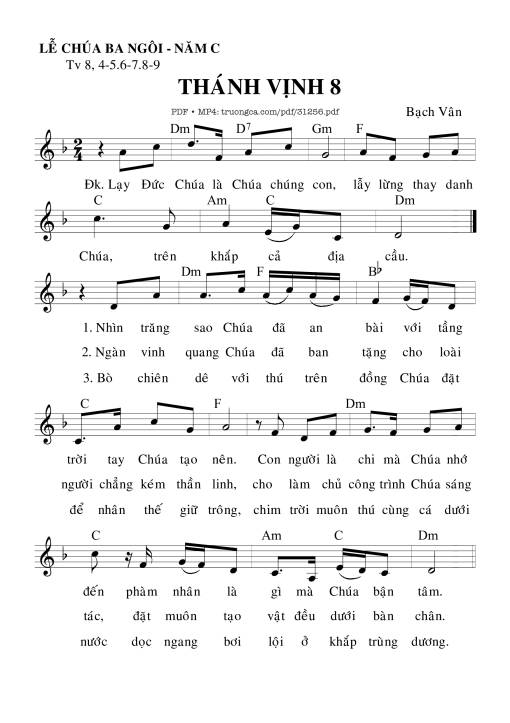 Sheet PDF of Thánh Vịnh 8, Lễ Chúa Ba Ngôi