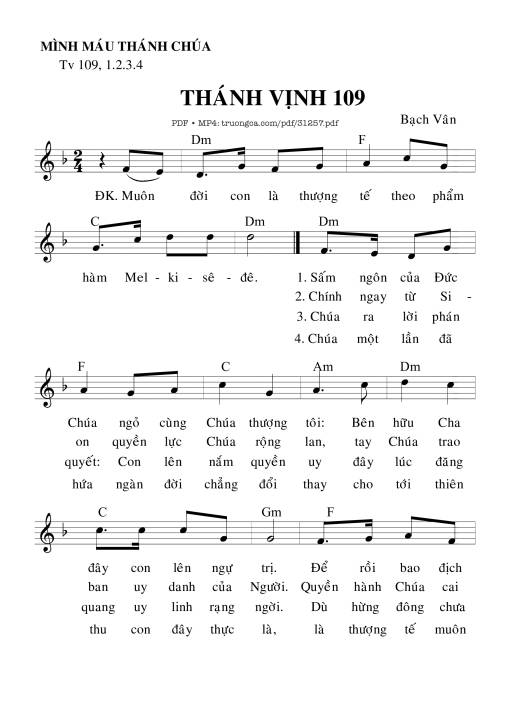 Sheet PDF of Thánh Vịnh 109, Lễ Mình Máu Thánh Chúa