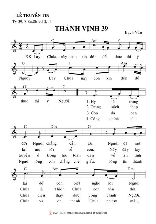 Sheet PDF of Thánh Vịnh 39, Lễ Truyền Tin