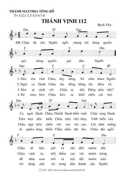 Sheet PDF of Thánh Vịnh 112, Lễ Thánh Mathia Tông Đồ