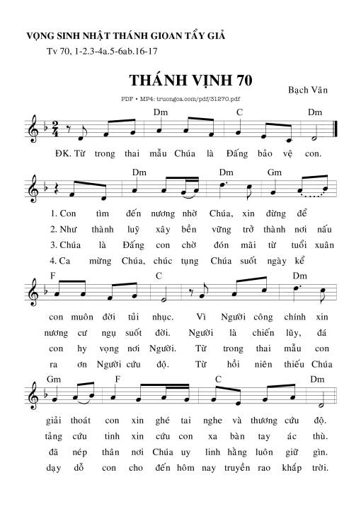 Sheet PDF of Thánh Vịnh 70, Lễ Vọng Sinh Nhật Thánh Gioan Tẩy Giả