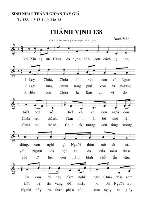 Sheet PDF of Thánh Vịnh 138, Lễ Sinh Nhật Thánh Gioan Tẩy Giả