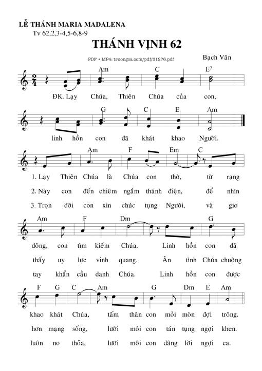 Sheet PDF of Thánh Vịnh 62, Lễ Thánh Maria Madalena