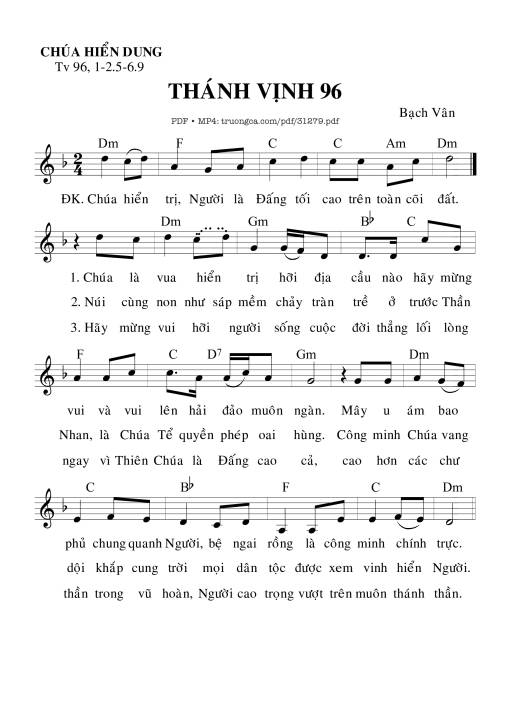 Sheet PDF of Thánh Vịnh 96, Lễ Chúa Hiển Dung