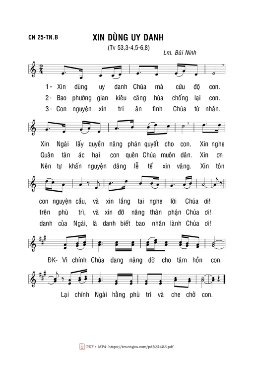 Sheet PDF of Xin Dùng Uy Danh