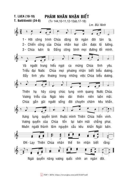 Sheet PDF of Thánh Vịnh 144, Phàm Nhân Nhận Biết