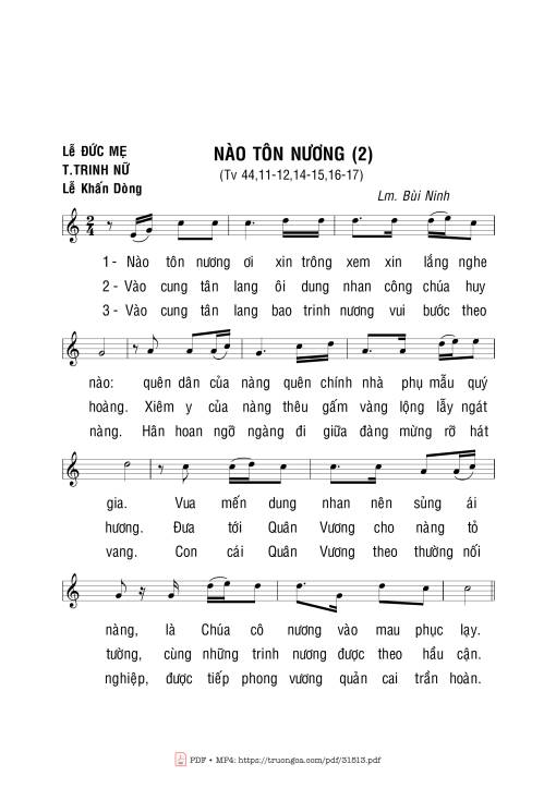 Sheet PDF of Thánh Vịnh 44, Nào Tôn Nương