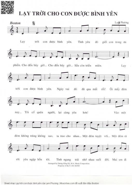 Sheet PDF of Lạy trời con được bình yên