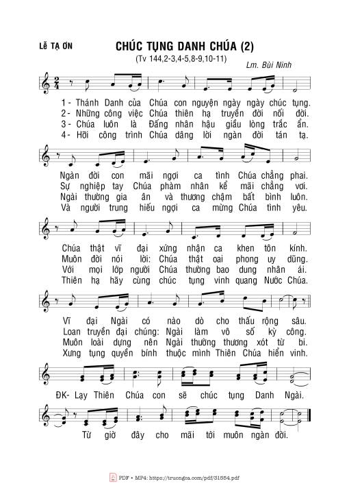 Sheet PDF of Thánh Vịnh 144, Chúc Tụng Danh Chúa (2