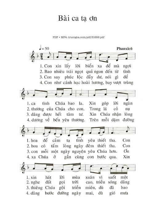 Sheet PDF of Bài Ca Tạ Ơn