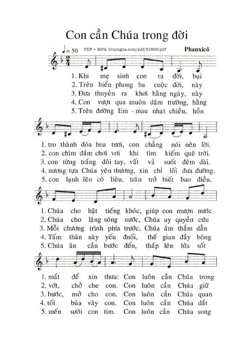 Sheet PDF of Con Cần Chúa Trong Đời