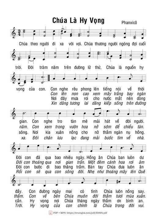 Sheet PDF of Chúa Là Hy Vọng