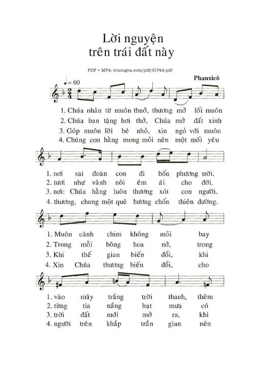 Sheet PDF of Lời Nguyện Trong Trái Đất Này