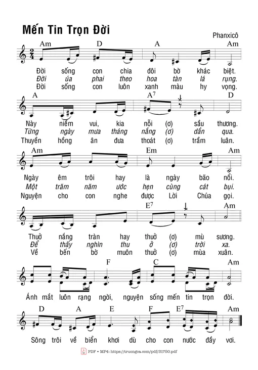 Sheet PDF of Mến Tin Trọn Đời