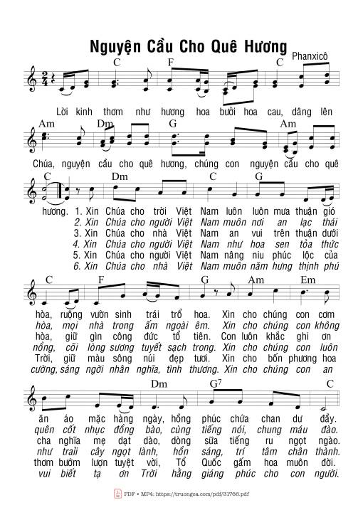 Sheet PDF of Nguyện Cầu Cho Quê Hương