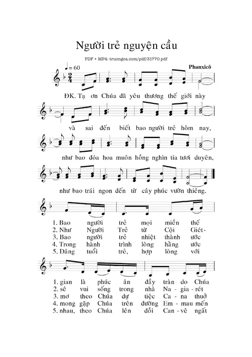 Sheet PDF of Người Trẻ Nguyện Cầu