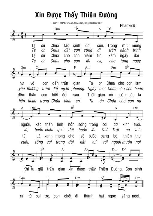Sheet PDF of Xin Được Thấy Thiên Đường