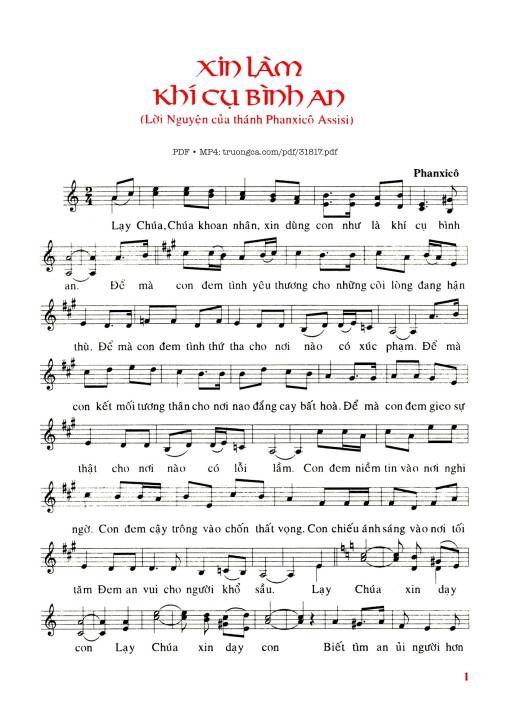 Sheet PDF of Xin Làm Khí Cụ Bình An