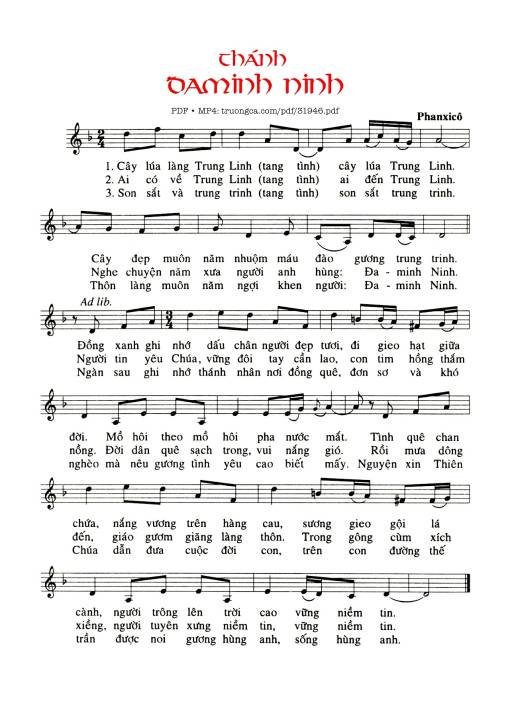 Sheet PDF of Thánh Đa Minh Ninh
