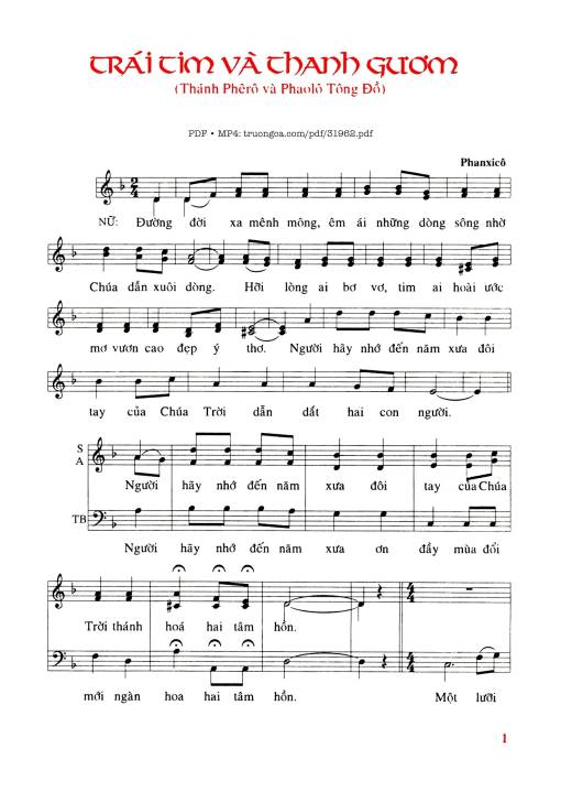 Sheet PDF of Trái Tim Và Thanh Gươm