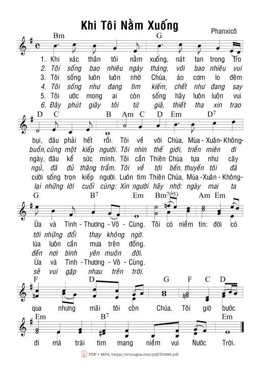 Sheet PDF of Khi Tôi Nằm Xuống