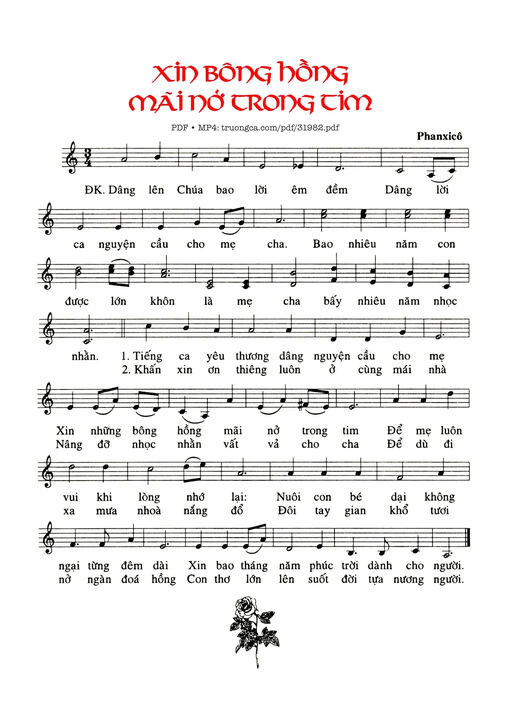 Sheet PDF of Xin Bông Hồng Mãi Mở Trong Tim