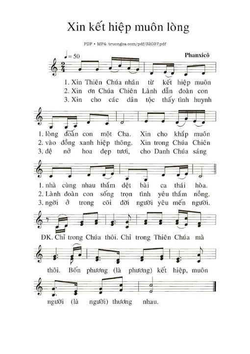 Sheet PDF of Xin Kết Hợp Muôn Lòng