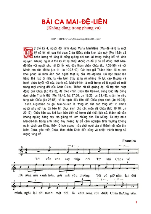 Sheet PDF of Bài Ca Mai Đệ Liên