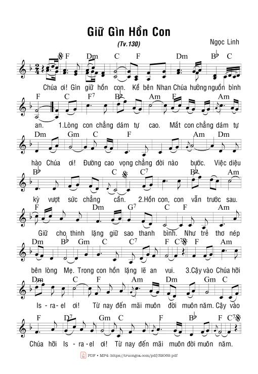 Sheet PDF of Thánh Vịnh 130, Giữ Gìn Hồn Con