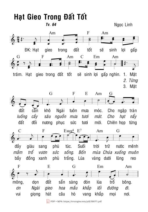 Sheet PDF of Thánh Vịnh 64, Hạt Gieo Trong Đất Tốt
