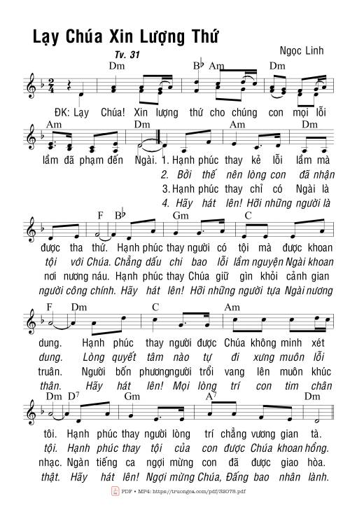 Sheet PDF of Thánh Vịnh 31, Lạy Chúa Xin Lượng Thứ