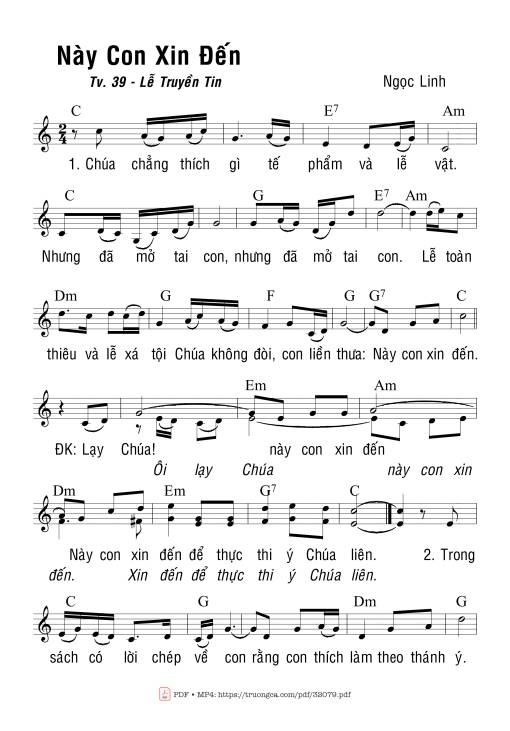Sheet PDF of Thánh Vịnh 39, Này Con Xin Đến