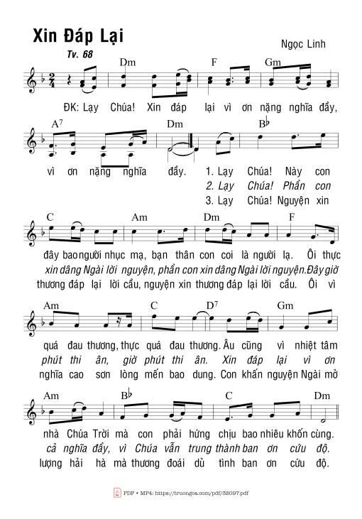 Sheet PDF of Thánh Vịnh 68, Xin Đáp Lại