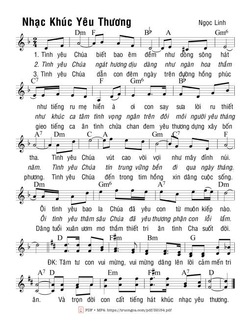 Sheet PDF of Nhạc Khúc Yêu Thương (2 Bè)
