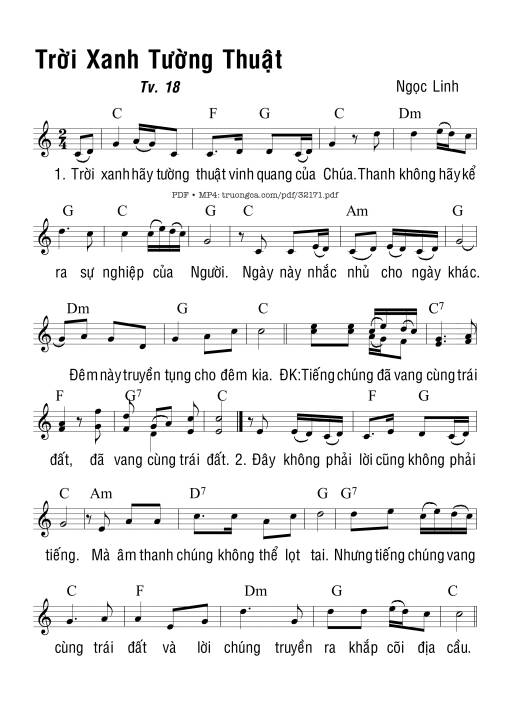 Sheet PDF of Thánh Vịnh 18, Trời Xanh Tường Thuật