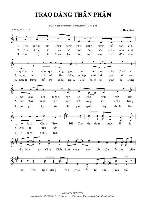 Sheet PDF of Trao Dâng Thân Phận
