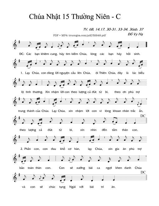 Sheet PDF of Thánh Vịnh 32, Chúa Nhật 19C Thường Niên