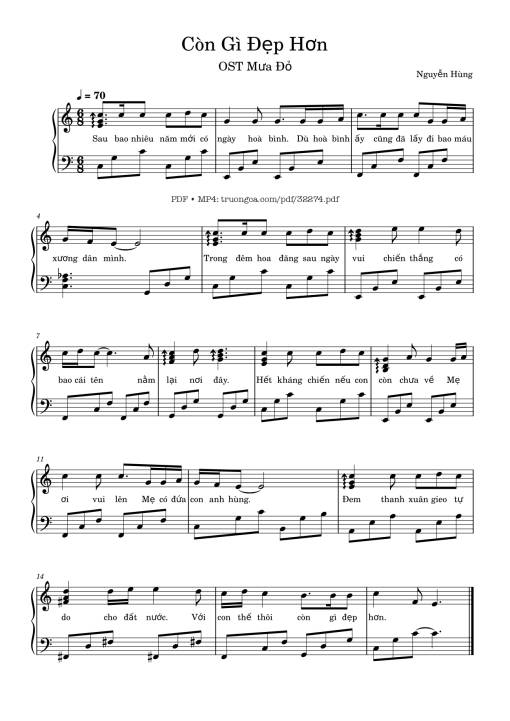 Sheet PDF of Còn gì đẹp hơn Piano dễ (Mưa đỏ OST)