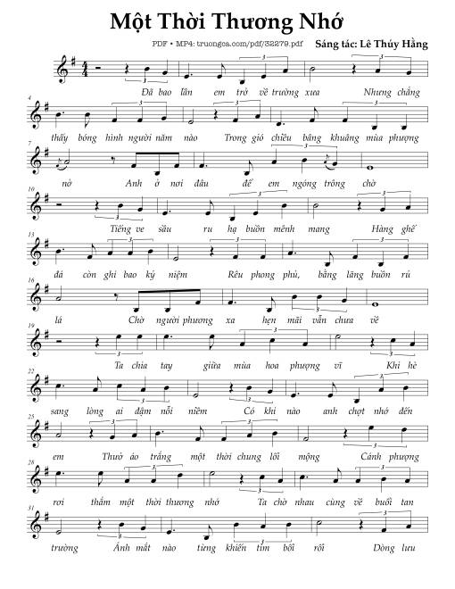Sheet PDF of Một thời thương nhớ