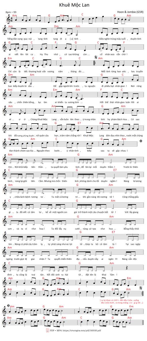 Sheet PDF of Khuê mộc lan