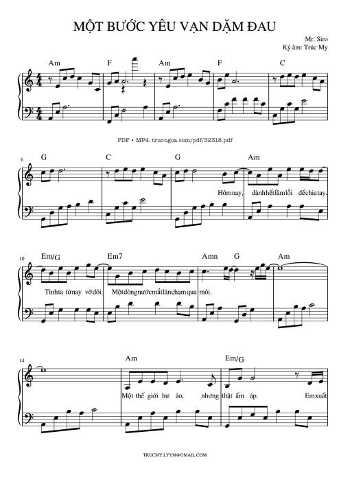Sheet PDF of Một bước yêu, vạn dặm đau Piano