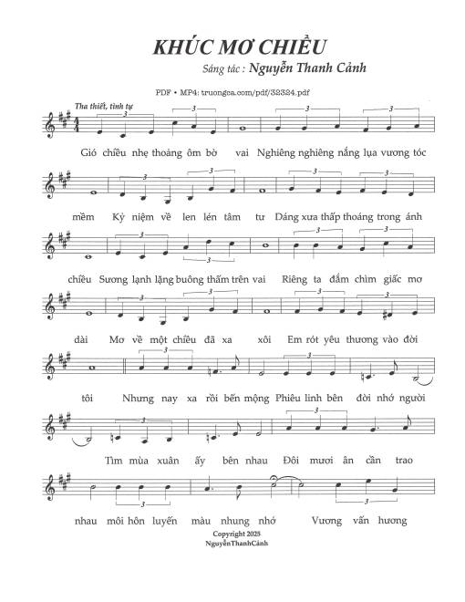 Sheet PDF of Khúc mơ chiều