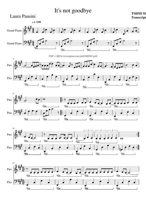Sheet PDF of It's not goodbye Piano