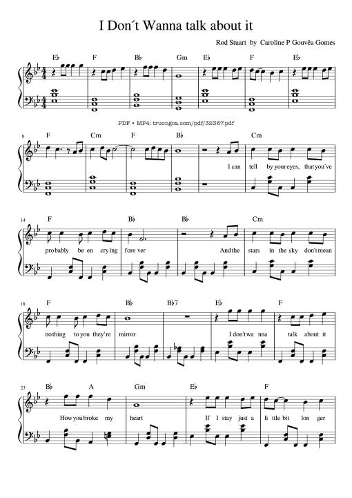 Sheet PDF of I Don't Wanna talk about it Piano