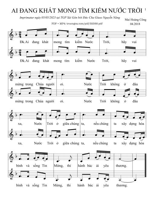 Sheet PDF of Ai Đang Khát Mong Tìm Kiếm Nước Trời