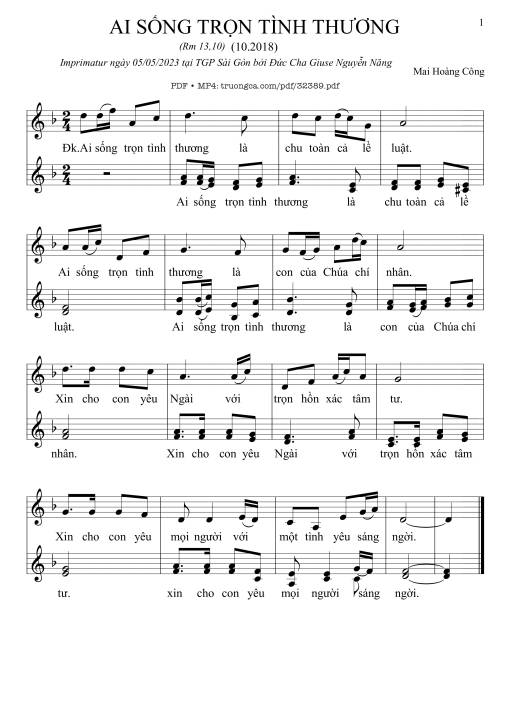 Sheet PDF of Ai Sống Trọn Tình Thương (Rm. 13)