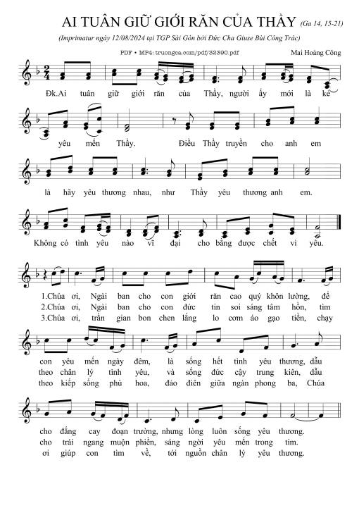 Sheet PDF of Ai Tuân Giữ Giới Răn Của Thầy
